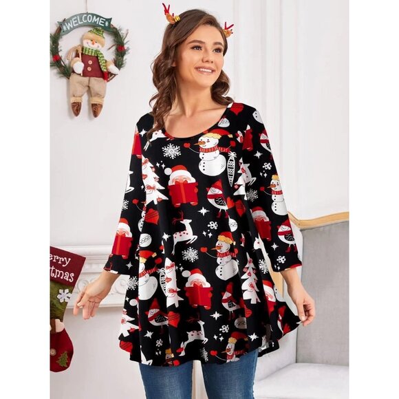 3/4 Sleeve Shirts for Women Plus Size Tunic Dressy Top Loose Fit Flare T-Shirt - Picture 2 of 4